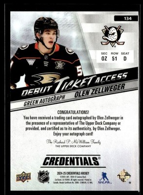 2024-25 Upper Deck Credentials Debut Ticket Access Green Autograph