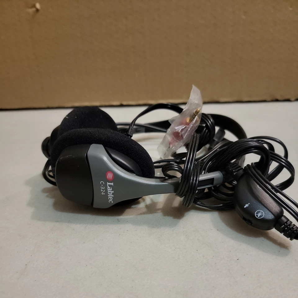 Genuine Labtec (C-324) Grey and Black Wired Headphones Boom Microphone Tested - Image 2 of 3