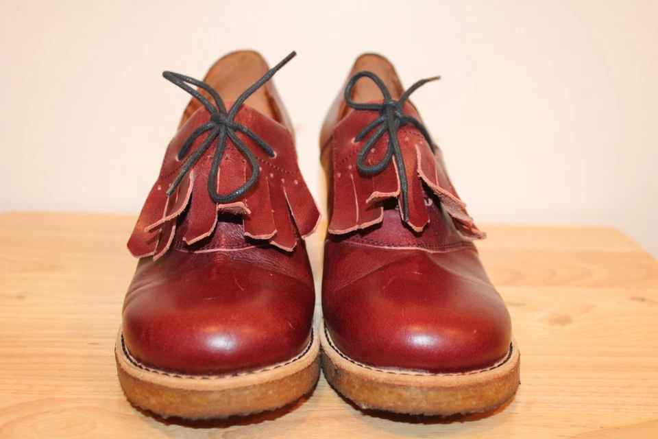 SWEDISH HASBEENS Y2K Brick Red Clog Wedge Loafer Heel Gum Sole Kiltie US 7 EU 37 - Image 2 of 4
