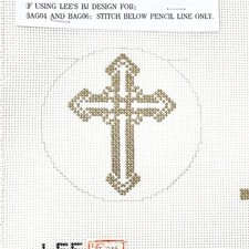 Lee Needlearts hand painted needlepoint canvas 3" dia gold cross 18 count