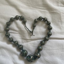 Verdadero Vintage Tibetano Prensado Turquesa Collar Mandala Cuello Corto Colgante