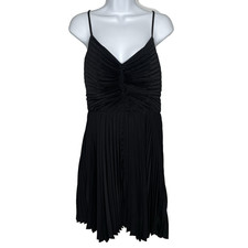 Express Satin Cocktail Mini Dress Size M Black V-neck Accordion Pleated