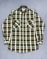 Vintage Sears Fieldmaster Button Up Shirt Mens Large Tall Plaid Green Brown 80's