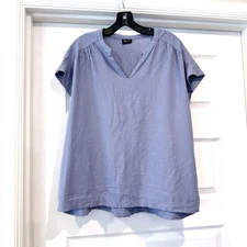 Splendid Linen Blend Boxy Cap Sleeve V-Neck Blouse Size XXL Dusty Blue Plus Size