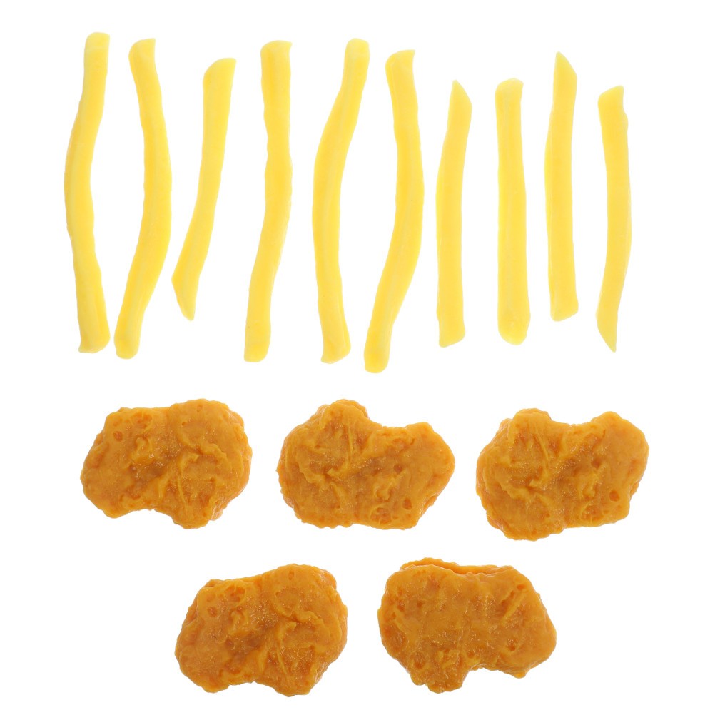 1 Set di crocchette di pollo finte, patatine fritte, crocchette di pollo,