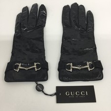 Auth GUCCI Unused Glove w/ Tag Silver Hardware Leather Black Italy