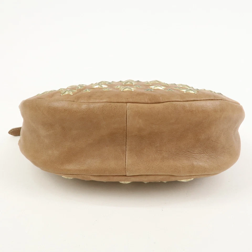 JIMMY CHOO Cuero Estrella Tachuelas 2 Vías Bolso de Mano Bolso de Hombro 015FKY Camel Auténtico Usado Foto 4 de 4