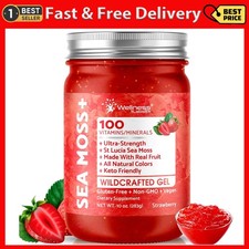 Irish Sea Moss Gel Raw - Wildcrafted Superfood Seamoss Gel - Strawberry Flavor,