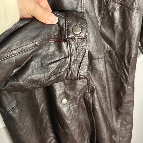 Vintage Dark Brown Leather Trench Coat Longline Snap Front Jacket Mens XL - Afbeelding 2 van 11