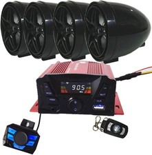12V 4 Channel UTV ATV Golf Cart Motorcycle Weatherproof Bluetooth Speakers MP...