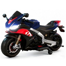 Blue Aprilia 24V Kids Electric Motorcycle 6mph Dirt Bike Ride on Toy w/Bluetooth