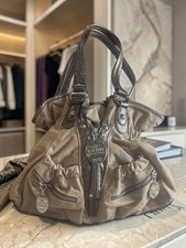 Kathy Van Zeeland Brown Suede Satchel Bag Metallic Trim Crown Charms