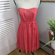 David's Bridal Dress Womens 4 Pink Strapless Beaded Dainty Wedding Party Prom