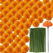 101PCS Marigold Flower Heads Bulk, Silk Marigold with Stems Artificial Flowers f
