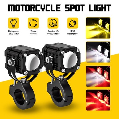 2x LED Spot Motorcycle Lights Headlight Driving Fog Auxiliary Red Yellow White