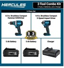 NEW Hercules HCB111-K 20V Brushless Cordless 2-Tool Combo Kit 71291 — photo 2