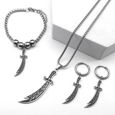 Imam Ali Zulfiqar Sword Jewelry Set Stainless Steel Necklace Bracelet Gift
