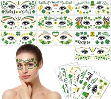 10Pcs St Patricks Day Face Tattoos Stickers for Women Men,Green Green