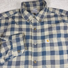Carhartt Shirt Mens M Beige Blue Check Flannel Button-Down Long Sleeve Relaxed