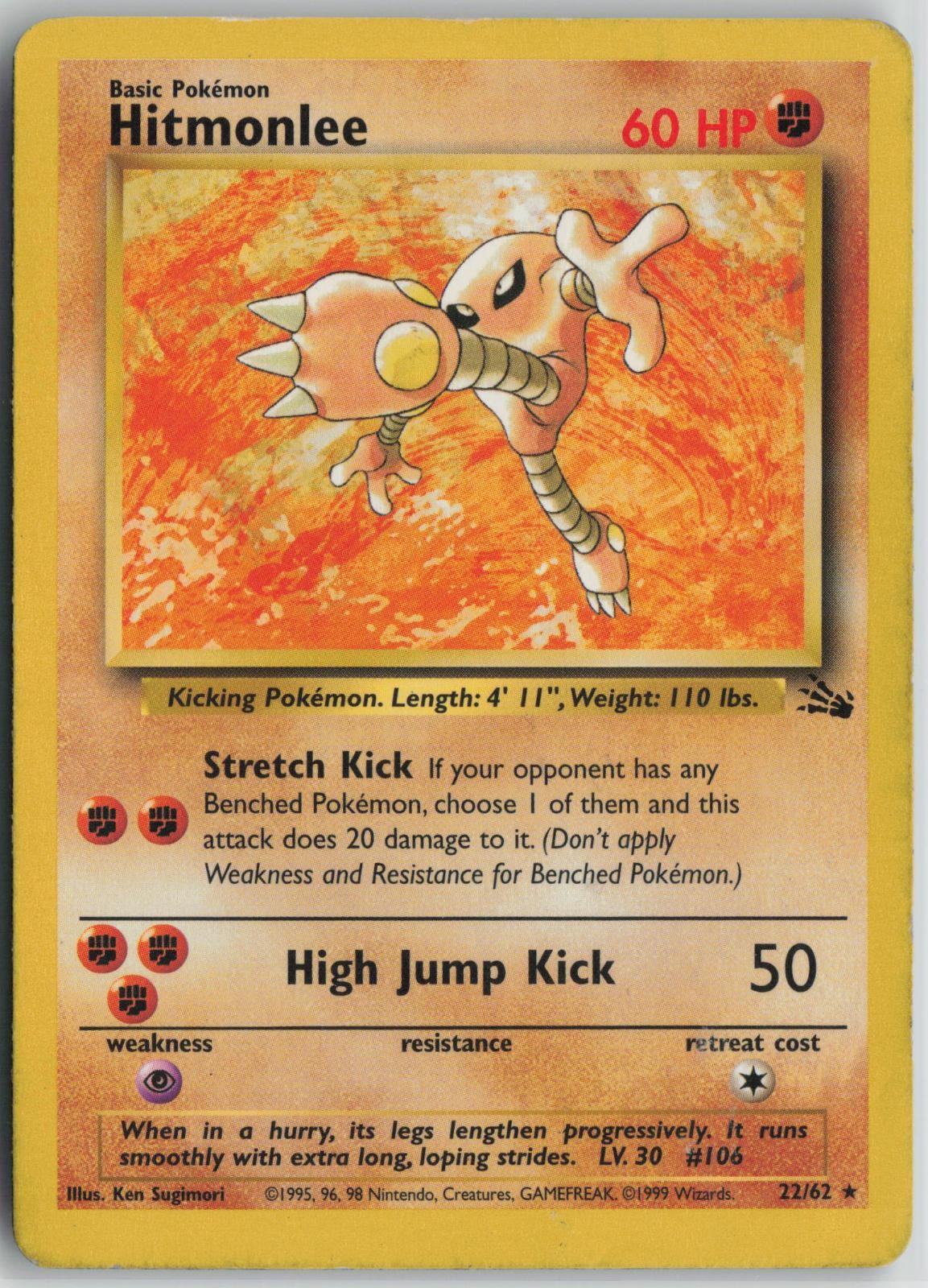 Hitmonlee 22/62 Rare Fossil Pokemon Unlimited Moderately Played
