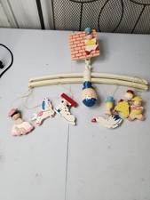 Vtg Wood Hand Painted By Irmi Mother Goose Mobile w/ Music