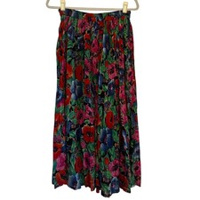Blue Cabana Vintage Cotton Floral Poppy Midi Skirt Elastic Waist S Resort Boho