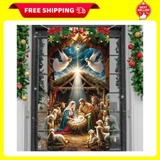 Nativity Christmas Door Covers for Front Doors Decoration Religious Holy Night J