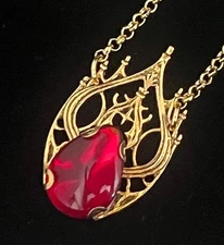 Victorian Revival Necklace Gothic Vintage Red Czech Glass Filigree Pendant