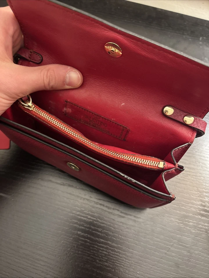 Valentino Rockstud Birds Cuff Bracelet Clutch Pouch Bag Red Leather - Image 3 of 4