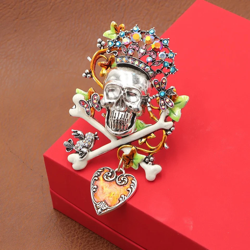 Большой винтажный Хэллоуин череп брошь-Хэллоуин костюм кристаллы булавка ювелирных изделий подарок - Изображение 2 из 4