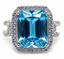 4CT Blue Topaz White Topaz 925 Solid Sterling Silver Ring Jewelry Sz 7