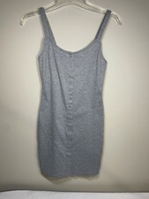 Kendall & Kylie Grey Gray Ribbed Scoop Neck Bodycon Full Snap Mini Dress Size Sm