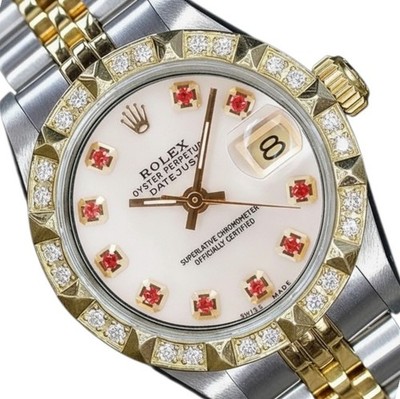 Rolex Datejust Two-Tone 14KY Gold & SS  White Mother of Pearl Ruby Jubilee Watch