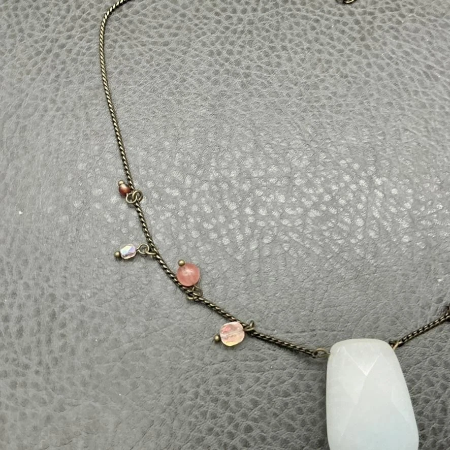 Collar Colgante Park Lane Antiguo Tono Latón Blanco Facetado Vidrio Rosa Cuentas 16" Foto 4 de 4