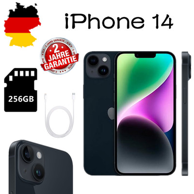 NEU Apple iPhone 14 - 256GB - Schwarz (Ohne Simlock)   24 Monate Garantie   OVP
