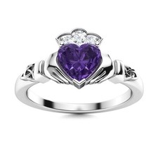 Valentines Sale Amethyst Stone 925 Sterling Silver Wedding Solitaire Ring