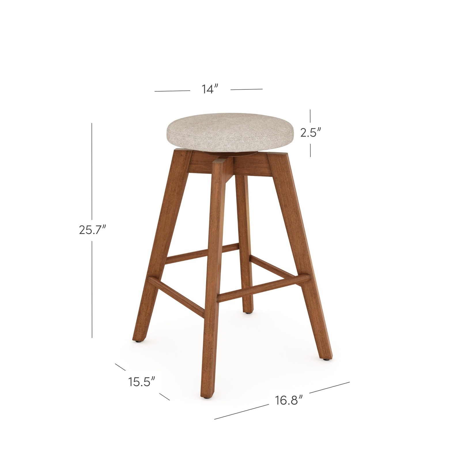 Amalia Backless Kitchen Counter Height Bar Stool, Solid Wood with 360 Swivel ...