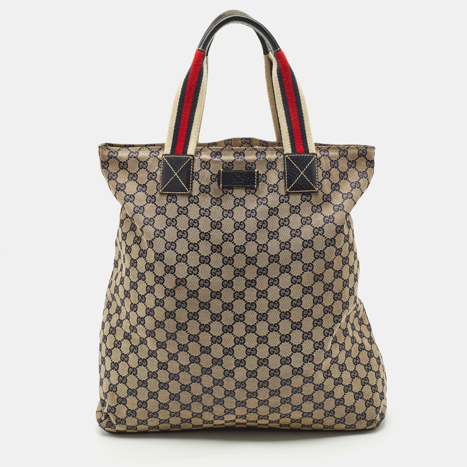 Gucci Blue/Beige GG Canvas Vertical Shopper Tote