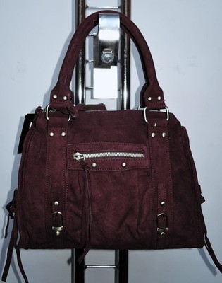 COOLE HANDTASCHE SUEDE BAG SHOPPER WILDLEDER VELOURS LEDER  TASCHE WEINROT
