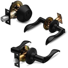 Reversible Black Door Handle  Deadbolt Set
