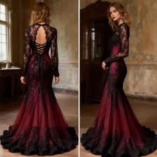 Mermaid Wedding Dresses Long Sleeves Gothic lace applique garden Bridal Gown