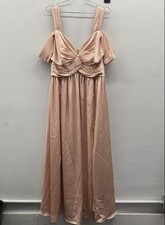 Azazie Women's Gown Pink Cold Shoulder Ruched Bridesmaid Formal Maxi Dress Small