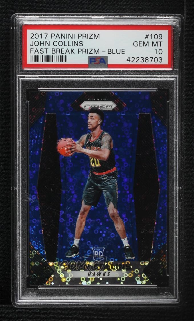 2017 Panini Prizm Fast Break Blue /175 John Collins PSA 10 GEM MT Rookie RC 01su