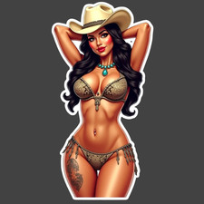 Western Cowgirl Pinup Girl Sticker Vinyl Decal Rodeo Bikini Tattoo Blonde