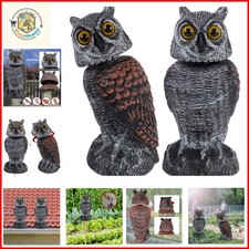 2 Pack Fake Owl Decoys to Scare Birds Away, Rotating Head Plastic Owl Bird De...