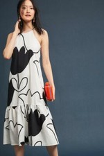 NWT ANTHROPOLOGIE ZOLA PRINTED RUFFLE HALTER MIDI DRESS by COREY LYNN CALTER S