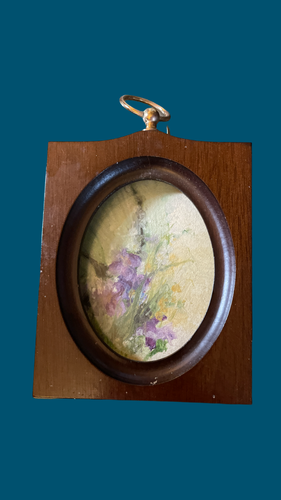 Vintage Floral Painting;Oval Miniature Still Life, On Canvas - Picture 2 of 3