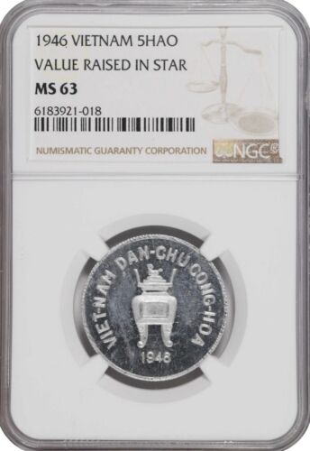 Vietnam 5 Hao 1946 “Value Raised In Star” NGC: MS 63 KM#2.2. #C410 - Picture 1 of 2