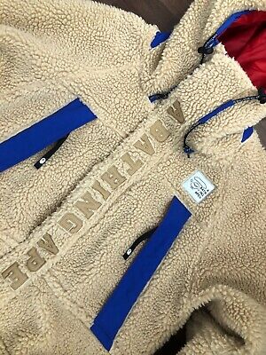 A Bathing Ape BAPE Boa Snowboard Jacket, Beige Fleece FW19 Size L Large