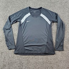 Nike Shirt Youth Medium Gray Dri Fit Stretch Long Sleeve Trainer Workout Run Gym